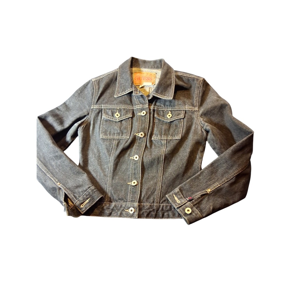 Guess Jeans Women Dark Wash Denim Trucker Jacket Size L Vintage USA Made